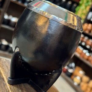 Mate Torpedo Premium Calabaza, cuero encerado costura uruguaya, virola de acero, color negro liso