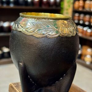 Mate Torpedo Premium Virola calada a mano de alpaca con aro de Bronce y Doble cuero.