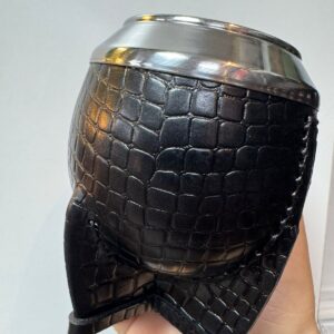 Mate Torpedo Premium calabaza cuero croco negro Costura uruguaya, virola de acero