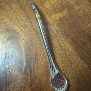 Bombilla Curva Larga de acero inoxidable con anillo de bronce 19x7 Pala 2,5cm