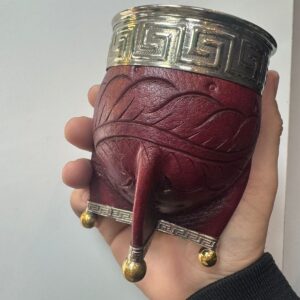 Imperial Premium de calabaza, Base refuerzo y perlas de bronce, doble cuero labrado Borravino, virola de alpaca lisa.