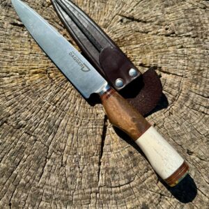 Cuchillo Dagger Cabo de Hueso y Algarrobo embutido, Hoja de acero inoxidable