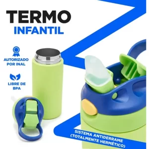 Botella Termica Infantil Ozz 355ml verde con pico siliconado botón