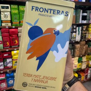 Yerba Mate Fronteras Jengibre y Naranja lata Yerbera 500gr
