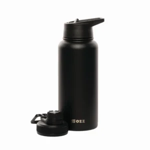 Botella Térmica Deportiva De Acero Inoxidable Negra 960 Ml Pico Intercambiable