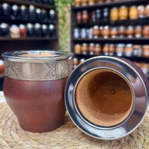 Mate Imperial de algarrobo con fleje de alpaca y virola de acero, color caoba mate