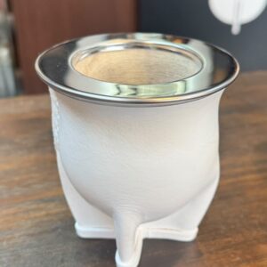 Mate Camionero de calabaza, Cuero liso Blanco, virola de acero.